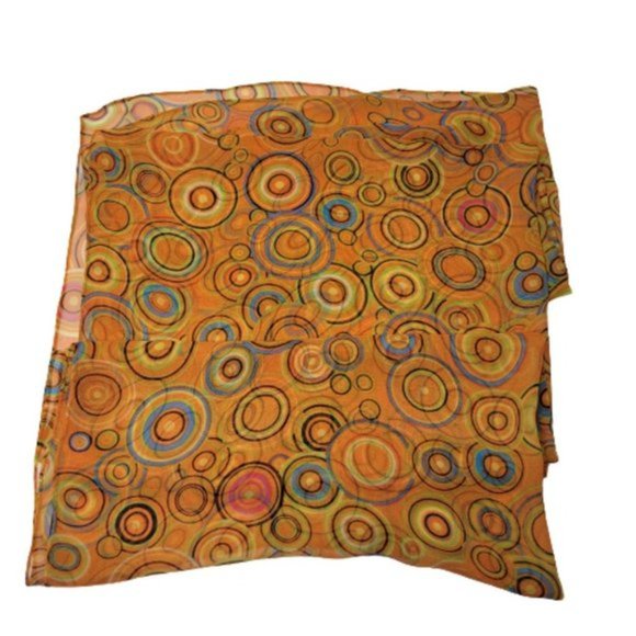Orange Fashion Scarf with Multicolor Concentric Circle print - Picture 1 of 6